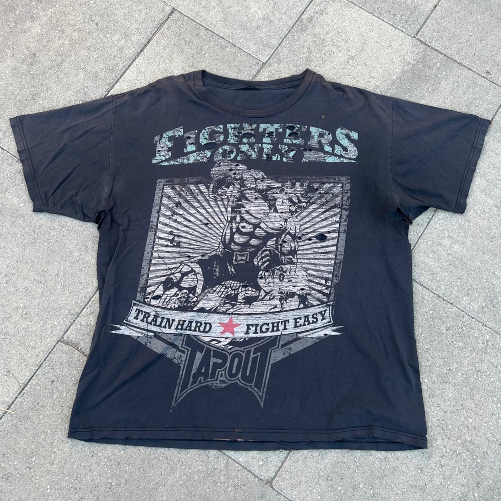 Vintage Tapout Fighters Only MMA T-Shirt Distressed Black Graphic Tee XL